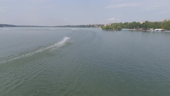 Boat racing aerial view