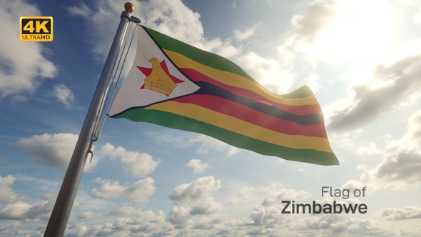 Zimbabwe Flag on a Flagpole - 4K