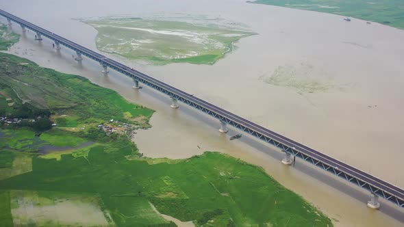 Aerial view of Padma bridge, over the Padma river by day, Dhaka, Bangladesh.