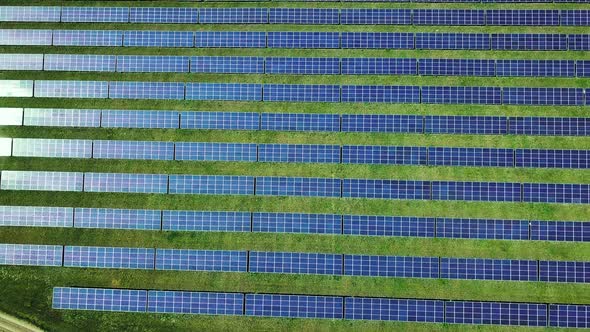 Straight Down Straight Rows Solar Panel Power Plant Providing Clean Renewable Energy To Help Fight