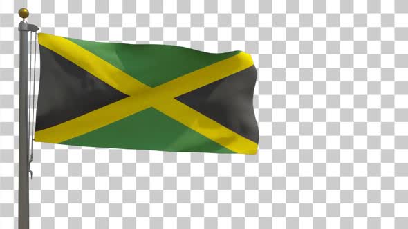 Jamaica Flag on Flagpole with Alpha Channel - 4K