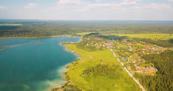 Lake Dontso in Leningrad Region Saint Petersburg Russia Aerial Footage of a Beautiful Northern