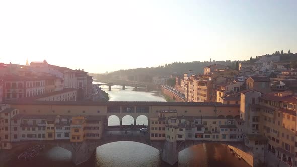 Florence Ponte Vecchio Bridge and City Skyline in Italy