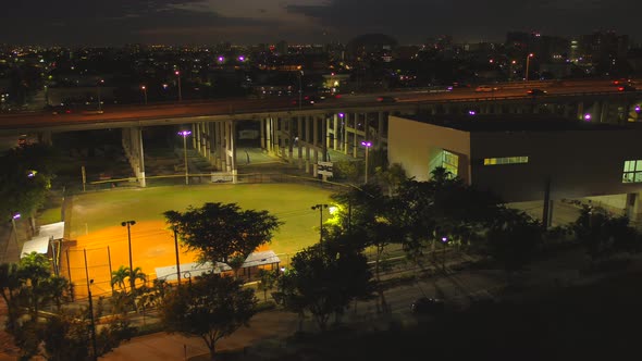 Aerial night video sports park baseball field
