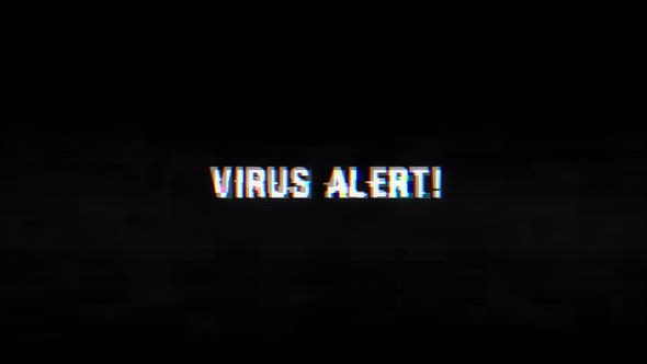 Virus Alert! glitch text with noise and vhs background