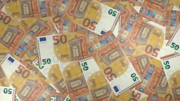 50 Euro bills background. Many banknotes.