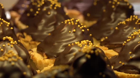 Closeup on Chocolate Cupcakes on a Metallic Tray