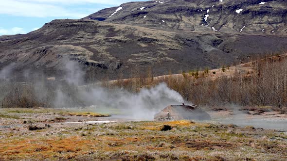 Steam Emitting From Strokkur Geyser in Iceland