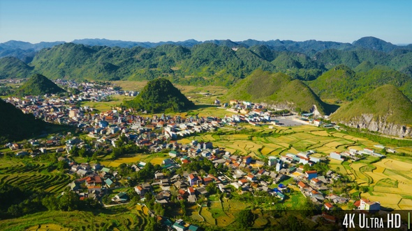 4K Panoramic View of Tam Son Town of the Ha Giang Province in Vietnam