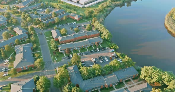 Aerial View on the Sayreville Town the Sunrise Landscape of Apartment Complex Near River Residential