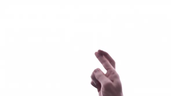 Person does hand gesture with bright white backdrop 41