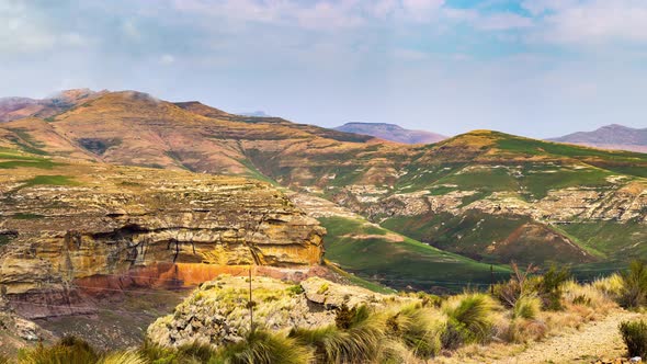 Panorama on valleys, canyons and rocky cliffs at the majestic Golden Gate Highlands National Park