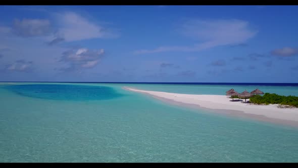 Aerial drone view sky of relaxing sea view beach voyage by clear sea with white sandy background of 