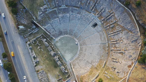 View From Above Halicarnassus Ancient City. Amphitheater in the Resort Town of Bodrum. Aerial