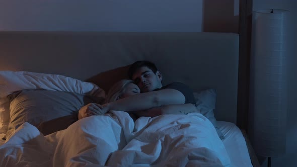 Sleeping Couple Peaceful Man Woman Bed Hug Night