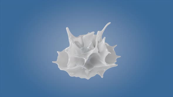 Perfect shape milk splashing isolated on blue background. alt