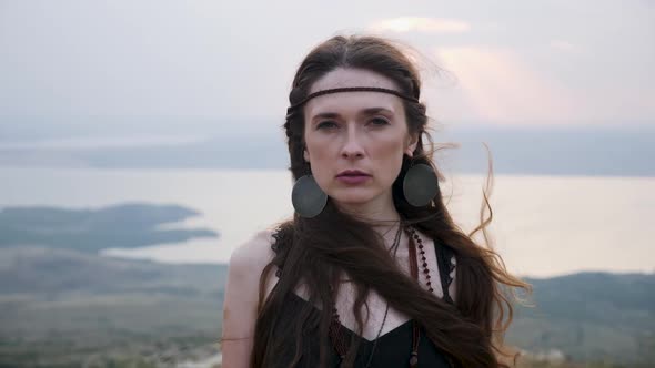 Portrait of a Warlike Amazon Woman with Long Hair