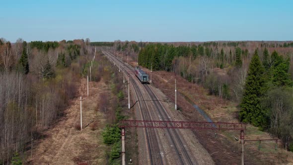 A Train with One Passenger Car Train Car Wagon Travels Among the Forest