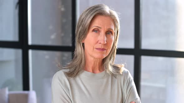 Portrait of an Elegant Stylish Mature Middleaged Grayhaired Businesswoman