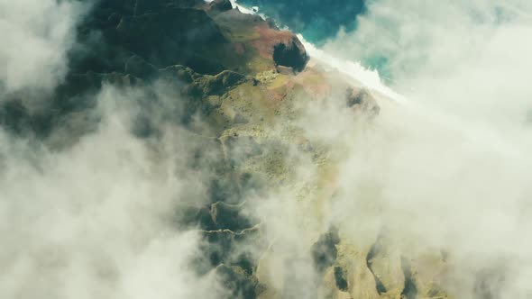 4k aerial view over the Na Pali Coastline of Kauai.