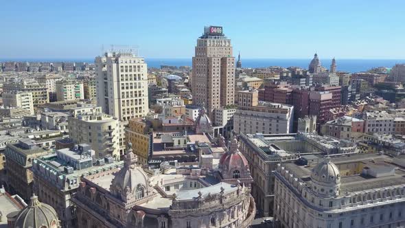 Genoa, Liguria, Italy. Central part of the city, panoramic drone aerial view.