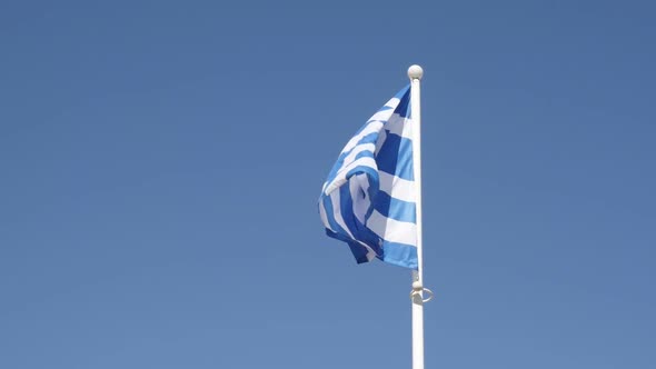 Slow motion national Greek symbol silky fabric on flagpole  1920X1080 HD footage - Flag of Greece ag