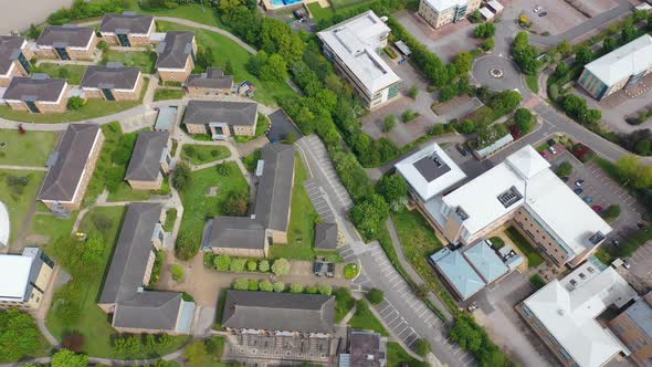 Aerial footage of the large university buildings known as Constantine College in the City of York UK