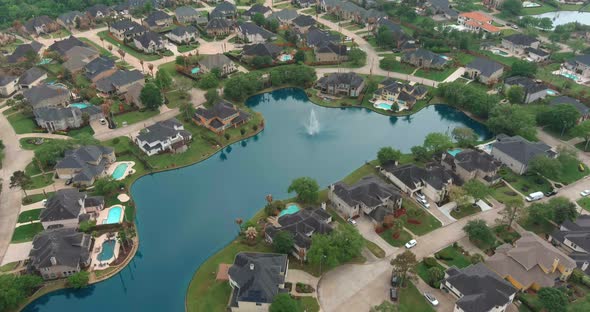 Aerial view of affluent homes in Houston, Texas