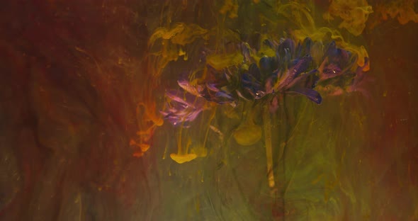 Yellow Ink Is Dropping Down on a Flower Underwater, Abstract Art