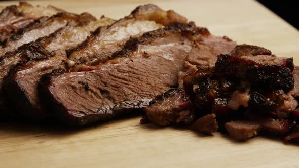 Rotating shot of delicious smoked brisket - BBQ 