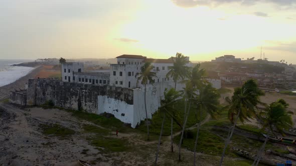 Breathtaking sunset aerial view of Elimina Castle