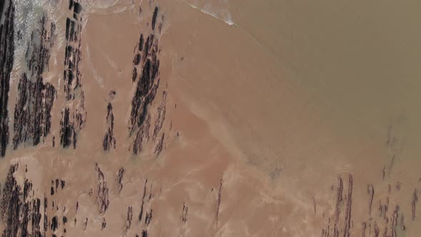 Overhead Aerial View Rocky Sandy Beach Croyde North Devon Colour Graded