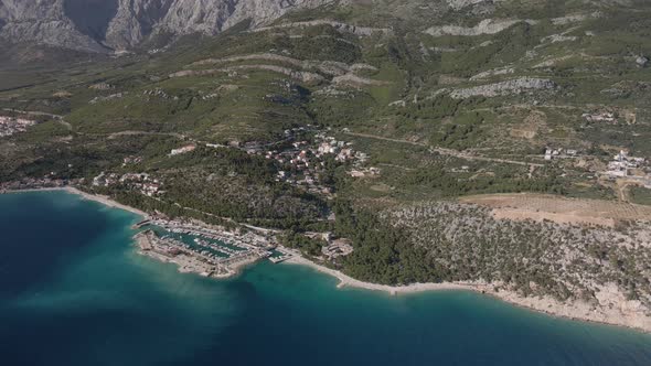 Aerial View of the Town of Krvavica and Its Beaches