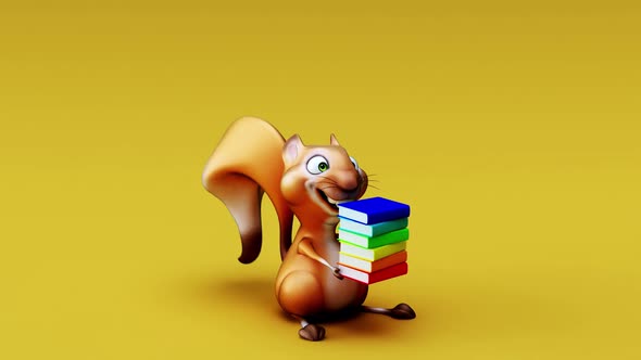 4K fun 3D cartoon squirrel with books alt