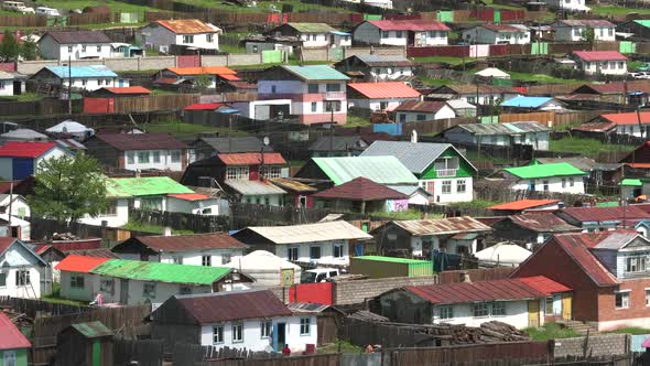 A Traditional Colorful House Roofs in Mongolian City