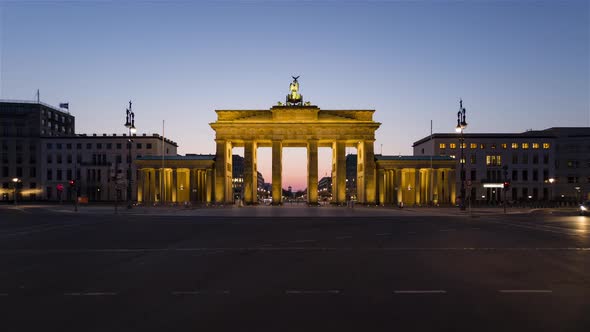 Night to Day Time Lapse of Brandenburg Gate with traffic, Berlin, Germany