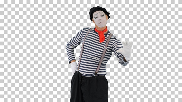 Funny mime in white gloves making selfie photos, Alpha Channel