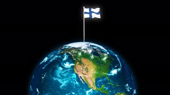 Republic Of Finland Flying Flag Wave Animated On 3d Planet Earth