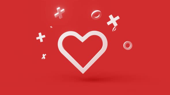 Heart 3d icon on a simple red background 4k seamless animation loop