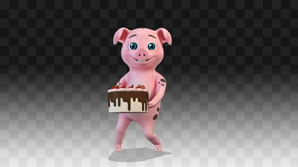 Pig Congratulates And Dances With A Cake