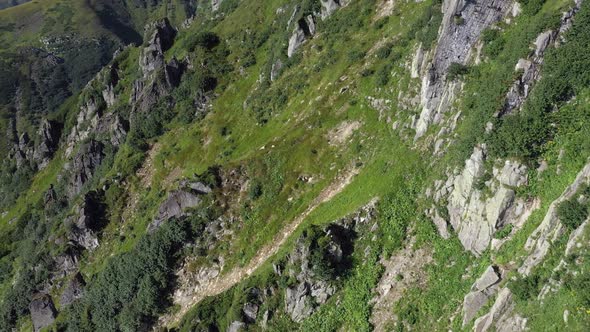 Aerial view of rocky peak of Spitz mountain in the Carpathian mountains