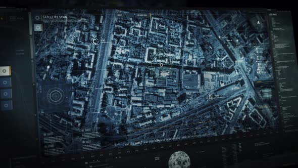 Monitoring Surveillance System Scans Commuter Town District In Detection Mission alt