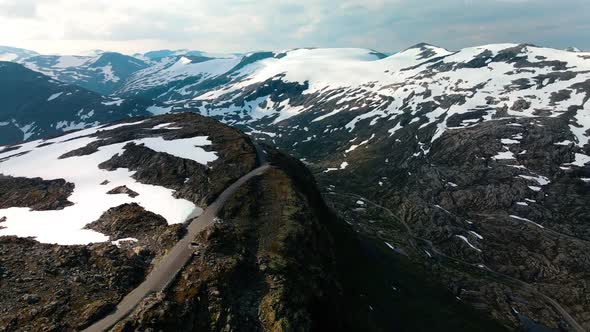 Panorama of Geirangerfjord and mountains, Dalsnibba viewpoint, Norway