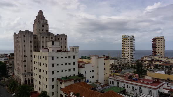 Beautiful Aerial Time Lapse view of the Havana City, Capital of Cuba, during a vibrant cloudy day.