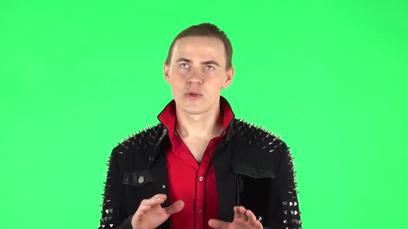 Guy Refuses Stress and Takes Situation, Calms Down, Breathes Deeply. Green Screen