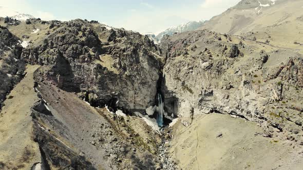 Aerial View of Mountain Waterfall Elbrus Region