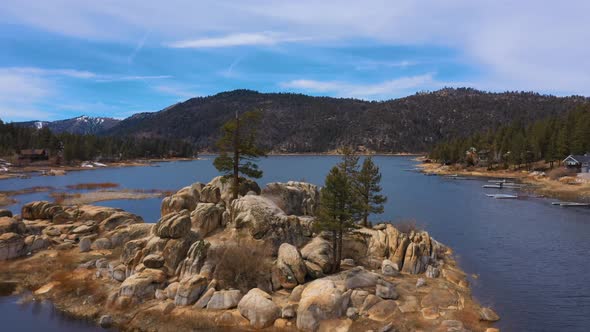 Lake flyover in Big Bear California