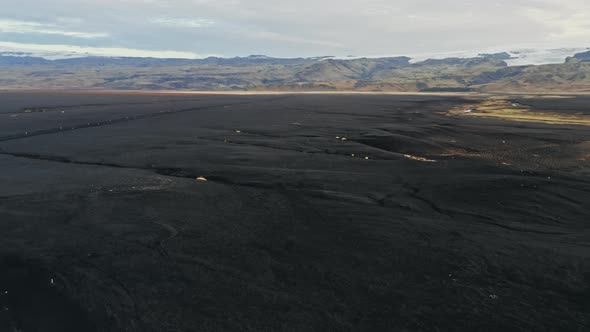 Drone Over Black Sand Landscape