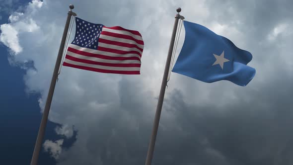 Waving Flags Of The United States And The Somalia 4K