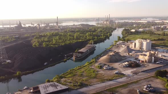 Factory And Water Treatment Facility In Zug Island, Detroit MIchigan - Aerial shot